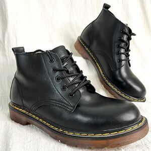 Yellow Stitch Leather Ankle Boots Black Mens 10  Womens‎ 12 (EUR 44) Grunge Punk